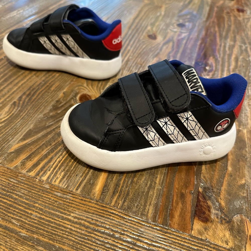 Adidas spider man Black and White Velcro Sneakers - toddler size 9.5